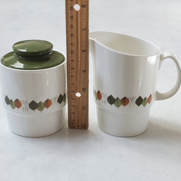 Vintage Retro 60s 70s Johnson Bros Cream and Sugar Set Green Gold Autumn Leaves - Picture 9 of 9